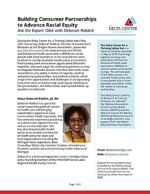 Building Consumer Partnerships to Advance Racial Equity: Ask the Expert - Q&A with Deborah Riddick