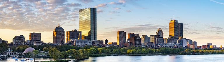 Boston Beacon Hill and Back Bay Skyline and Charles River at Dawn, Massachusetts, USA 