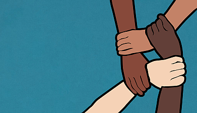 Four hands joined together